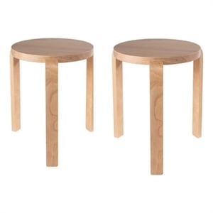 Benjara Mata Stacking Stool Ottoman (Set of 2)- Modern Blonde Oak Brown Wood