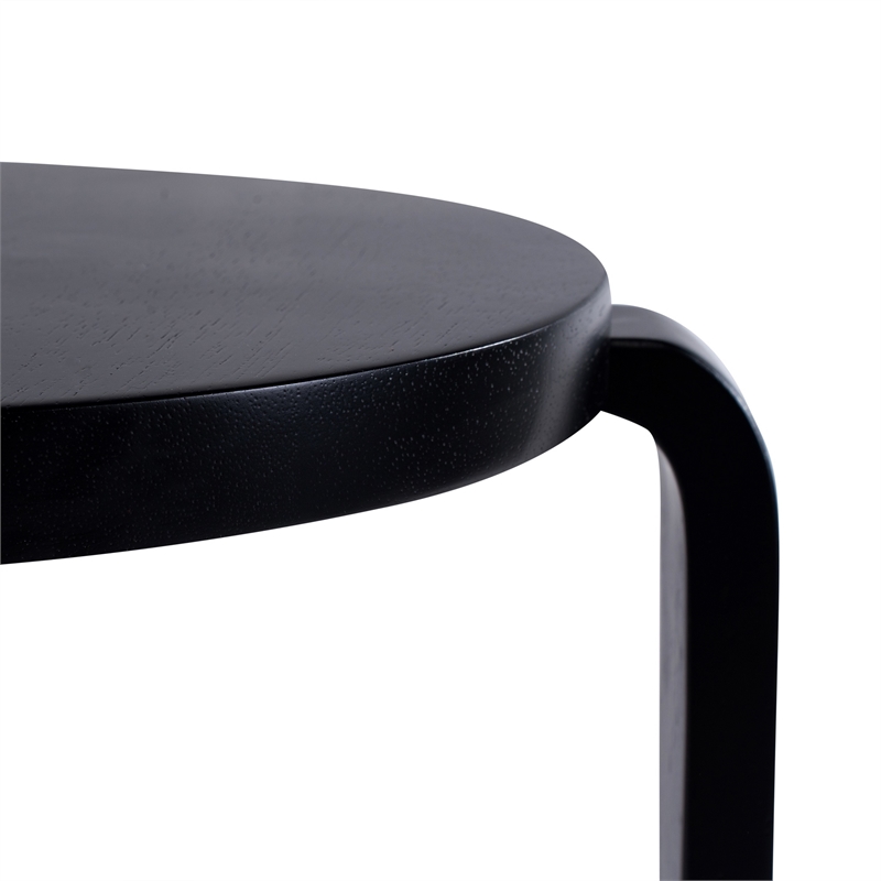 Benjara Mata Stacking Stool Ottoman (Set of 2)- Modern Style- Black Rubberwood