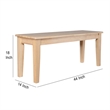Benjara Dining Bench- Shaker Style- Blonde Oak Brown Rubberwood- 44