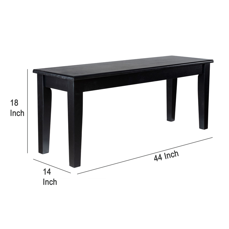 Benjara Dining Bench- Shaker Style- High Gloss Black Rubberwood- 44