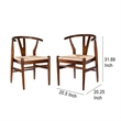 Benjara Cera Dining Chair Set of 2- Handwoven Rope- Cappuccino Brown Wood