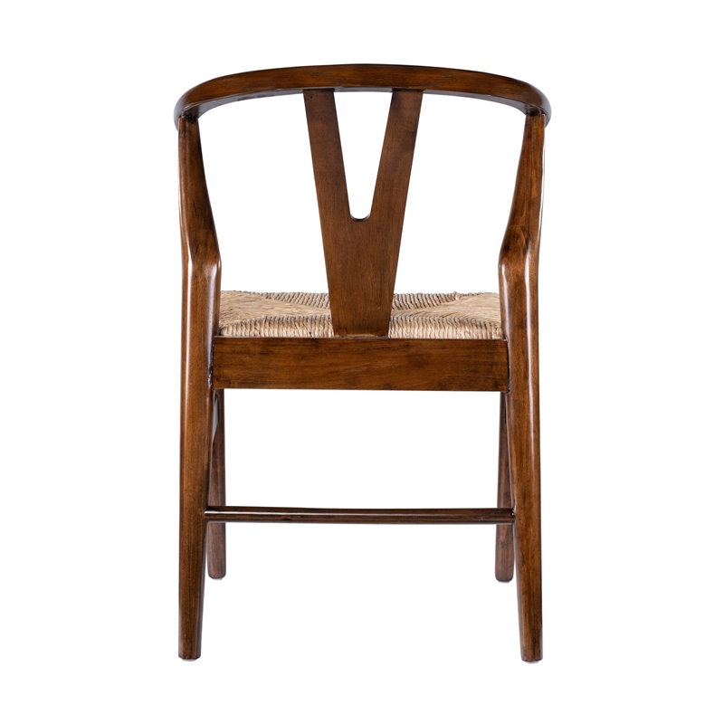 Benjara Cera Dining Chair Set of 2- Handwoven Rope- Cappuccino Brown Wood