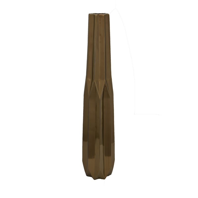 Benjara Tasha Vase with Geometric Design- Slim Profile Bronze Ceramic 32 Inch