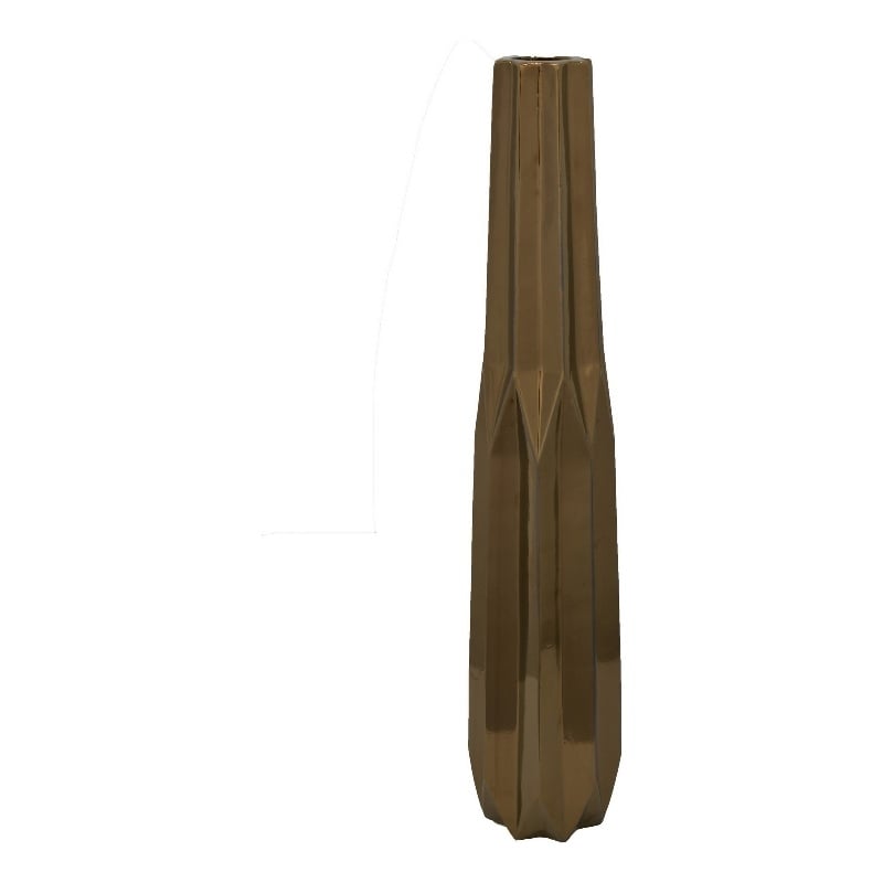 Benjara Tasha Vase with Geometric Design- Slim Profile Bronze Ceramic 32 Inch