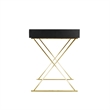 Benjara Ada Office Desk- 2 Drawers- Black Wood and Gold X Steel Legs- 47 Inch