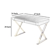 Benjara Ada Office Desk- 2 Drawers- Espresso Brown- Gold X Steel Legs- 47 Inch