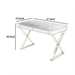 Benjara Ada Office Desk- 2 Drawers- Espresso Brown- Gold X Steel Legs- 47 Inch