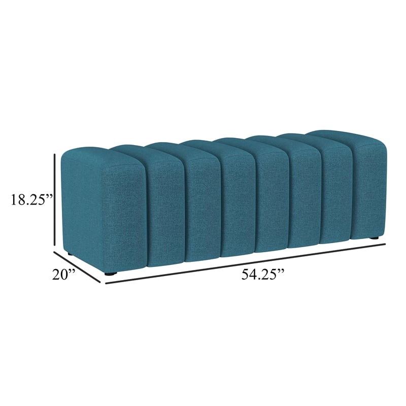 Benjara Sanna Accent Bench- Modern Channel Tufted Peacock Blue- 54 Inch