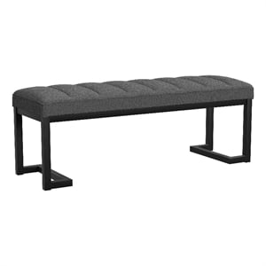Benjara Mezza Accent Bench- Tufted Gray Boucle Fabric- Black Metal- 48 Inch