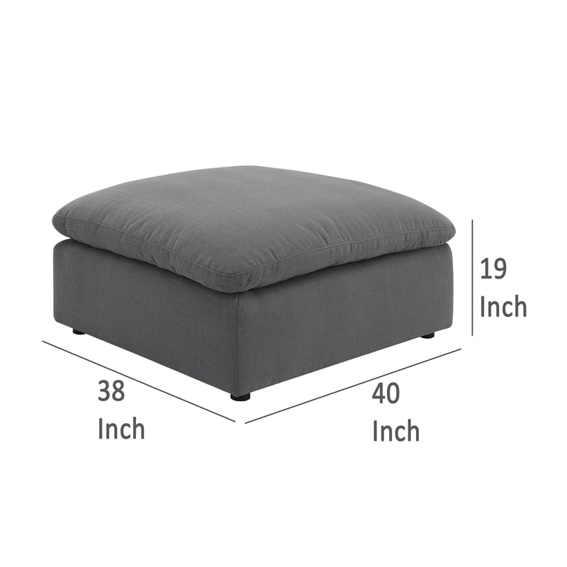 Benjara Hobo Square Ottoman- Charcoal Gray Fabric- Foam Cushions- 40 Inch