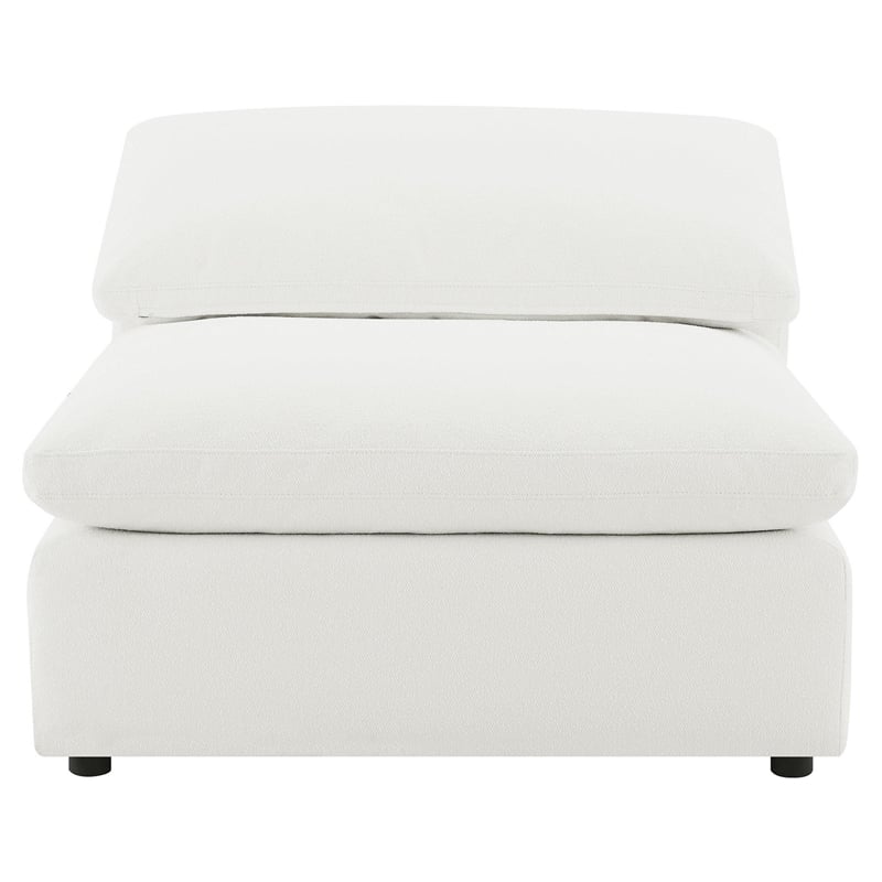 Benjara Allias Modular Armless Chair- White Boucle Fabric- Plush Foam Cushions