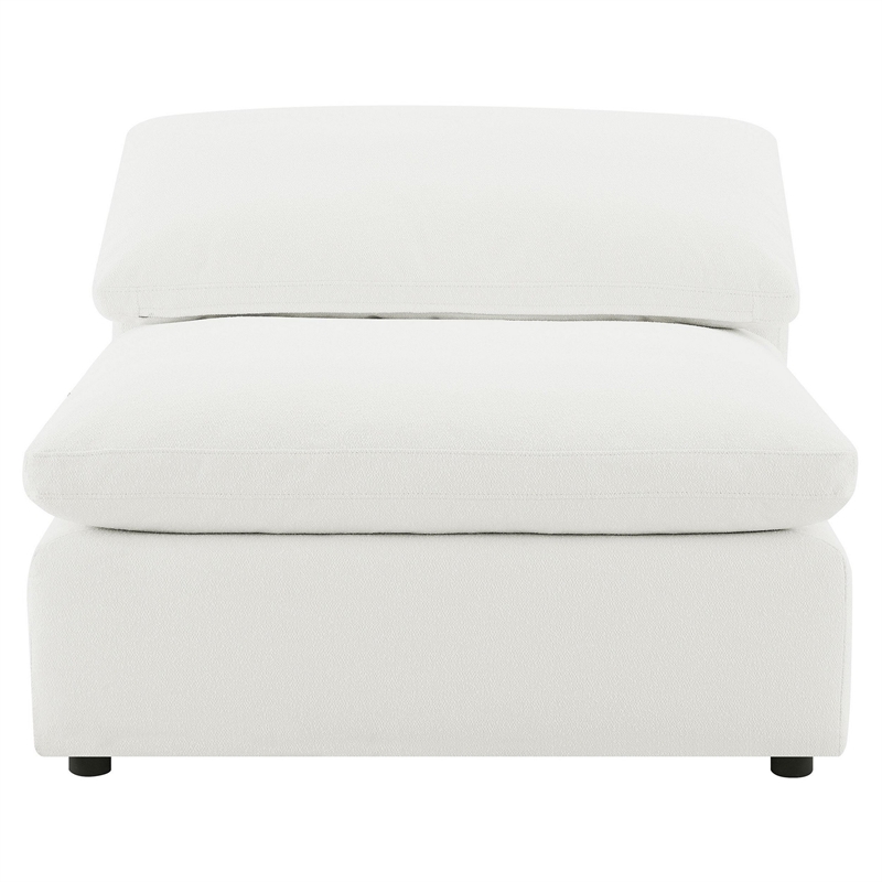 Benjara Allias Modular Armless Chair- White Boucle Fabric- Plush Foam Cushions