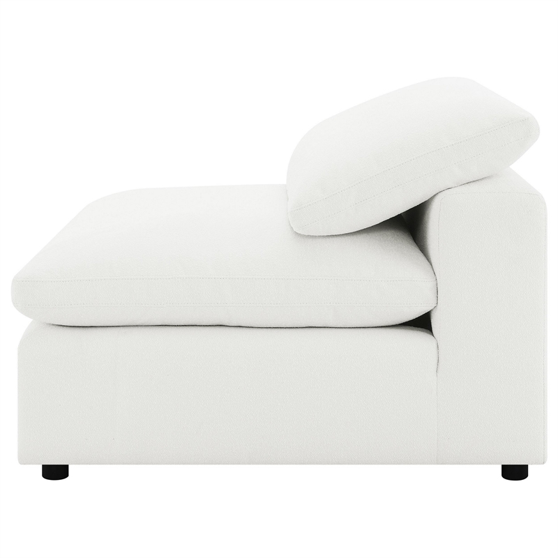 Benjara Allias Modular Armless Chair- White Boucle Fabric- Plush Foam Cushions