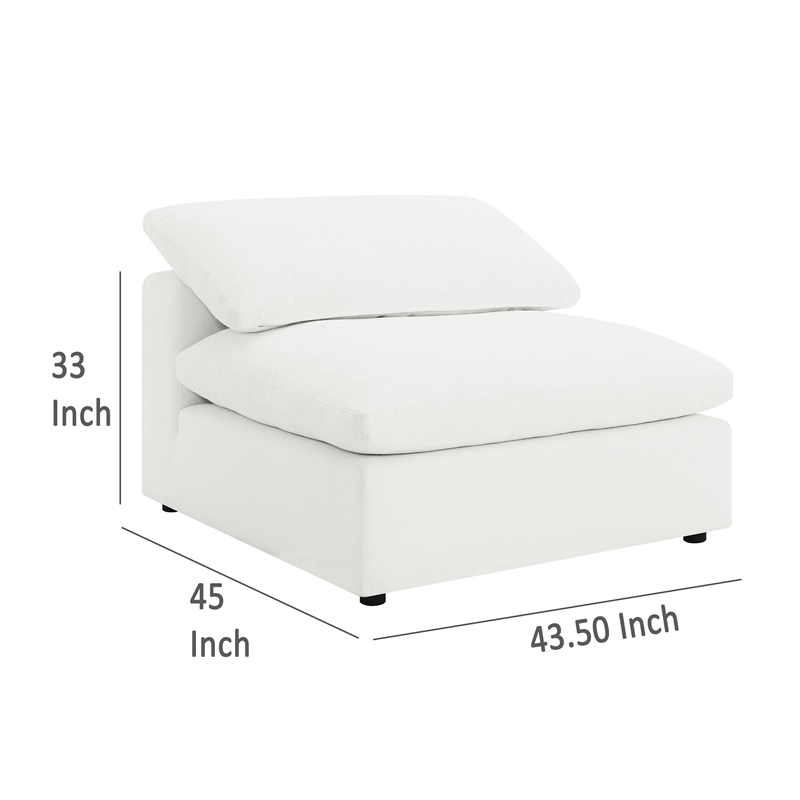 Benjara Allias Modular Armless Chair- White Boucle Fabric- Plush Foam Cushions