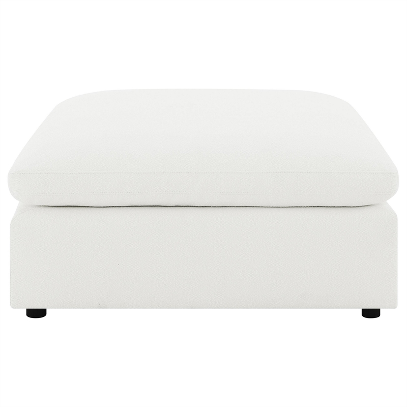 Benjara Allias Ottoman- White Boucle Fabric- Plush Foam Cushions- 44 Inch