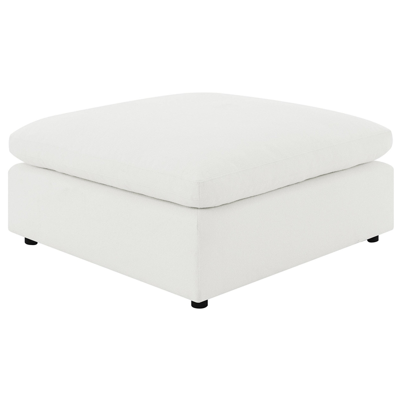 Benjara Allias Ottoman- White Boucle Fabric- Plush Foam Cushions- 44 Inch