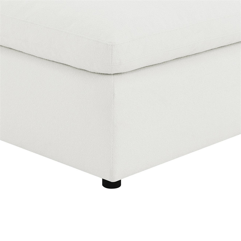 Benjara Allias Ottoman- White Boucle Fabric- Plush Foam Cushions- 44 Inch