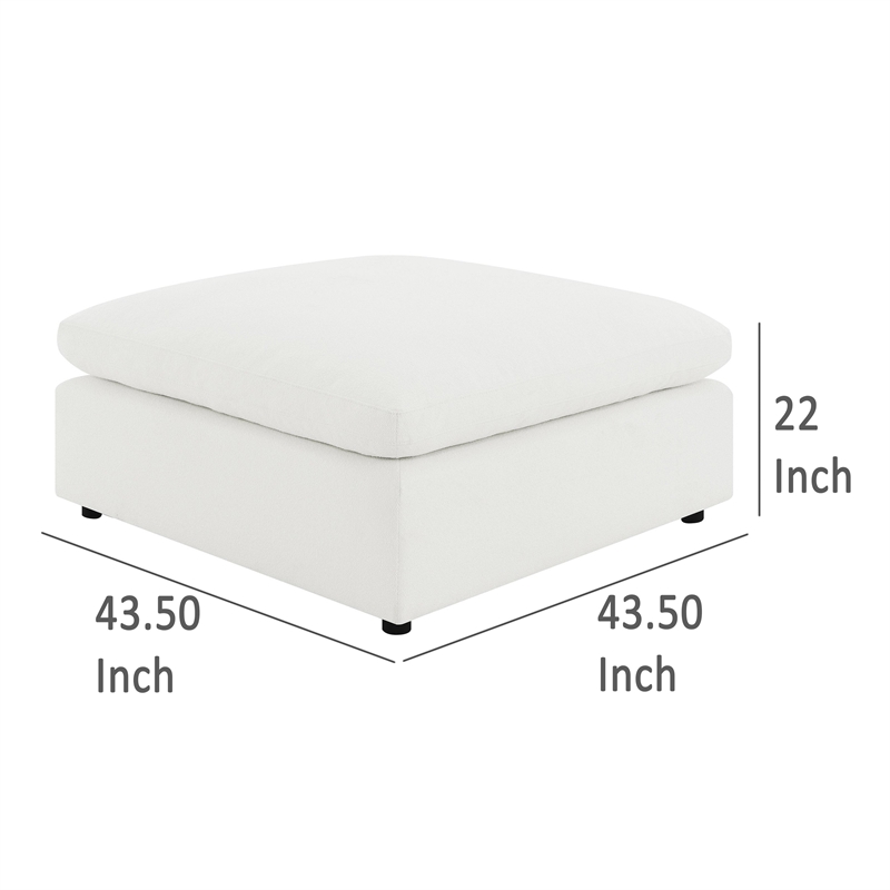 Benjara Allias Ottoman- White Boucle Fabric- Plush Foam Cushions- 44 Inch