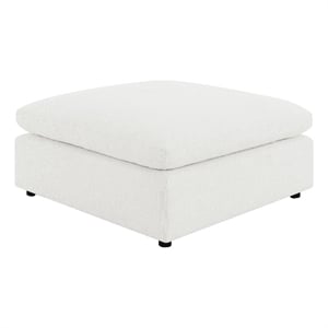 Benjara Allias Ottoman- White Boucle Fabric- Plush Foam Cushions- 44 Inch
