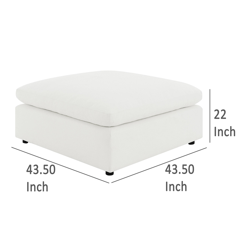Benjara Allias Ottoman- White Boucle Fabric- Plush Foam Cushions- 44 Inch