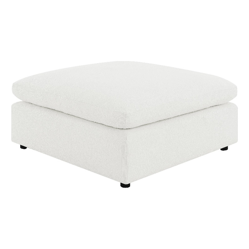 Benjara Allias Ottoman- White Boucle Fabric- Plush Foam Cushions- 44 Inch