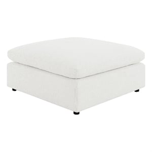 Benjara Allias Ottoman- White Boucle Fabric- Plush Foam Cushions- 44 Inch