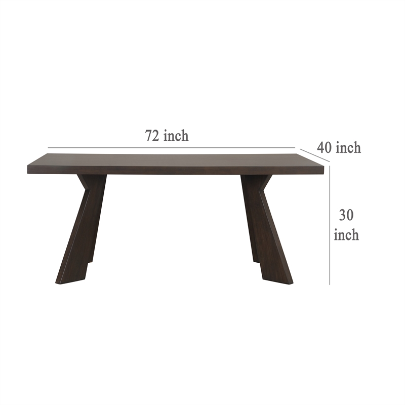 Benjara Kiana Dining Table- Dark Brown Solid Rubberwood- Rectangular 72 Inch