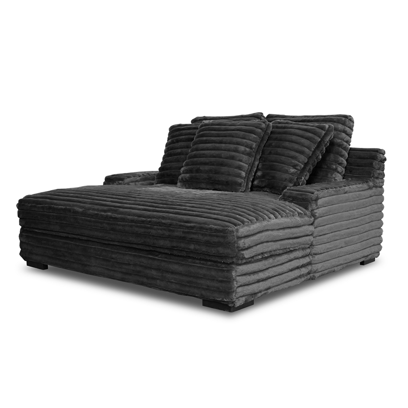 Benjara Ezo Chaise Lounge- Dark Gray Polyester Corduroy- 3 Pillows- 67 Inch