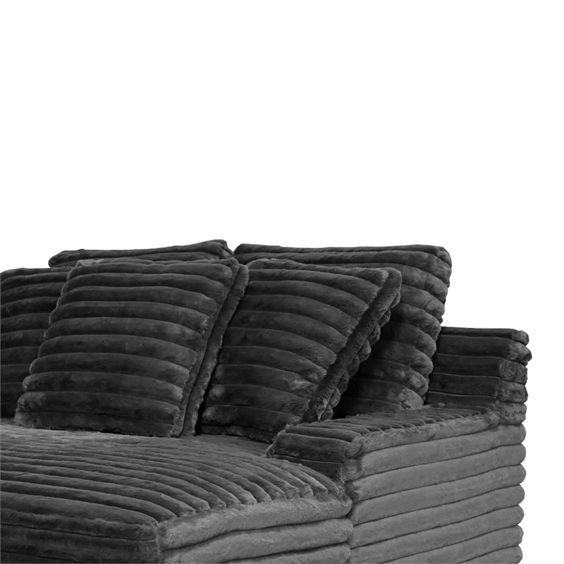 Benjara Ezo Chaise Lounge- Dark Gray Polyester Corduroy- 3 Pillows- 67 Inch