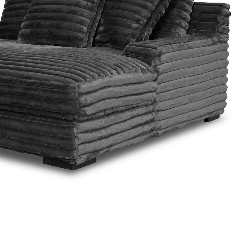Benjara Ezo Chaise Lounge- Dark Gray Polyester Corduroy- 3 Pillows- 67 Inch