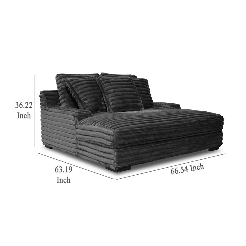 Benjara Ezo Chaise Lounge- Dark Gray Polyester Corduroy- 3 Pillows- 67 Inch