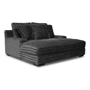 Benjara Ezo Chaise Lounge- Dark Gray Polyester Corduroy- 3 Pillows- 67 Inch