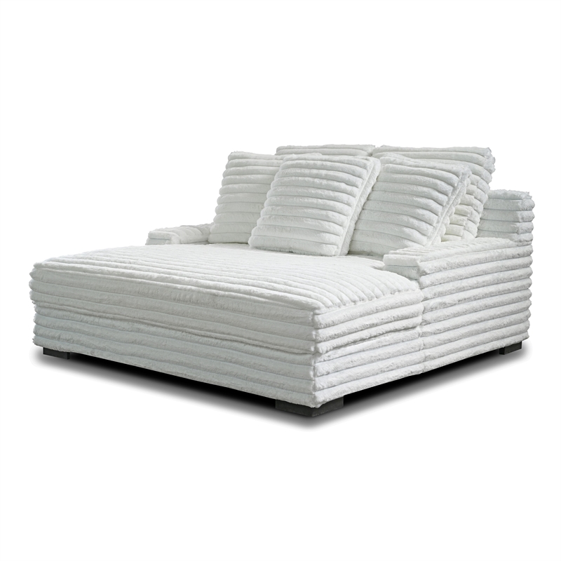 Benjara Ezo Chaise Lounge- White Polyester Corduroy- 3 Accent Pillows- 67 Inch