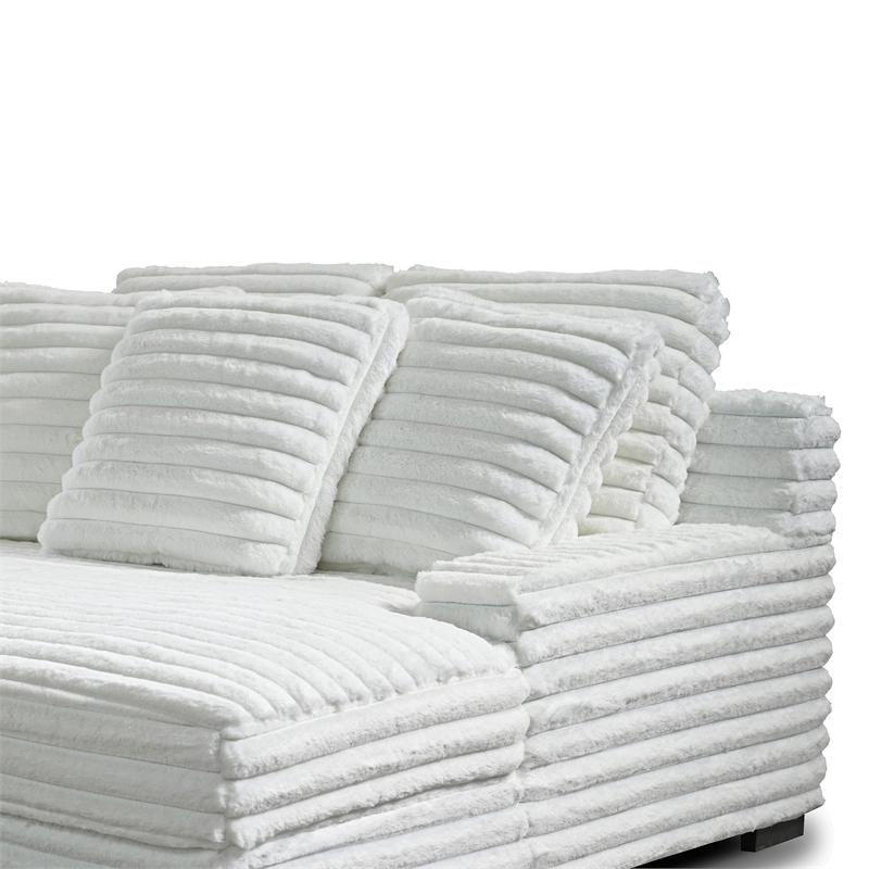 Benjara Ezo Chaise Lounge- White Polyester Corduroy- 3 Accent Pillows- 67 Inch