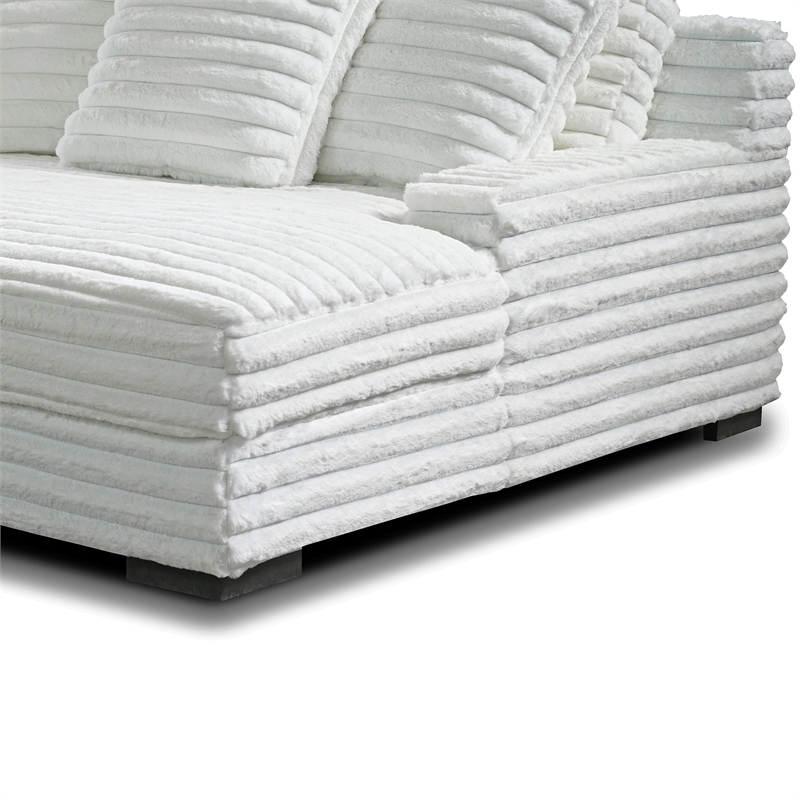 Benjara Ezo Chaise Lounge- White Polyester Corduroy- 3 Accent Pillows- 67 Inch