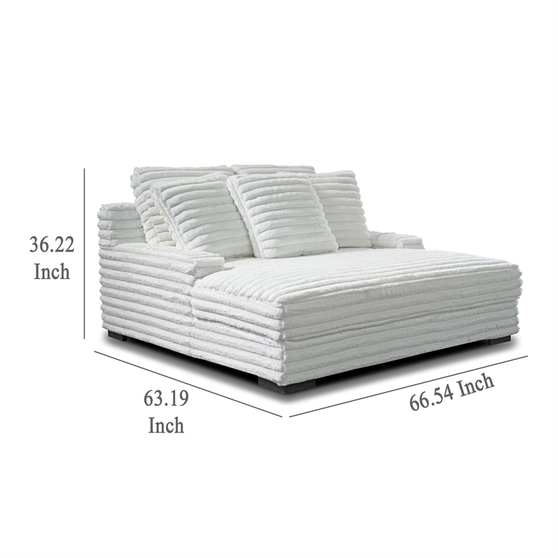 Benjara Ezo Chaise Lounge- White Polyester Corduroy- 3 Accent Pillows- 67 Inch