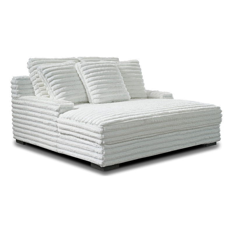 Benjara Ezo Chaise Lounge- White Polyester Corduroy- 3 Accent Pillows- 67 Inch