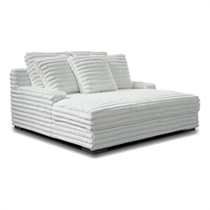 Benjara Ezo Chaise Lounge- White Polyester Corduroy- 3 Accent Pillows- 67 Inch
