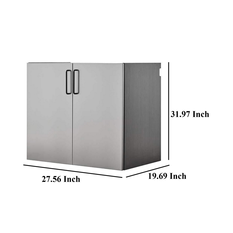 Benjara Asti Garage Wall Storage Cabinet- 32 Inch- 2 Doors- Gray Metallic