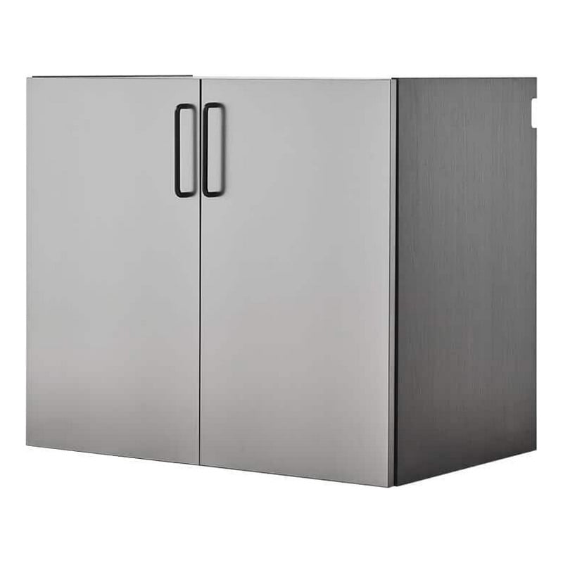 Benjara Asti Garage Wall Storage Cabinet- 32 Inch- 2 Doors- Gray Metallic