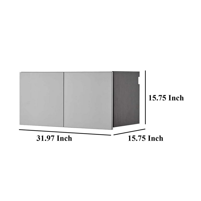 Benjara Asti Garage Wall Storage Cabinet- 32 Inch- 2 Wide Doors- Gray Metallic