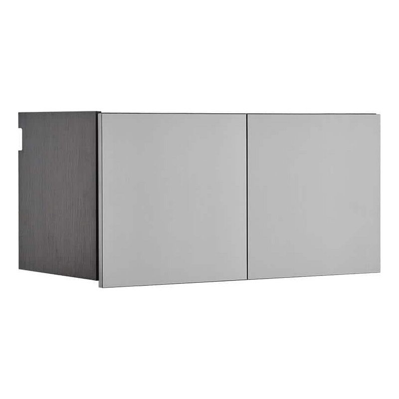 Benjara Asti Garage Wall Storage Cabinet- 32 Inch- 2 Wide Doors- Gray Metallic