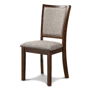 Benjara Han Dining Chair Set of 2- Light Brown Fabric- Cherry Brown Solid Wood