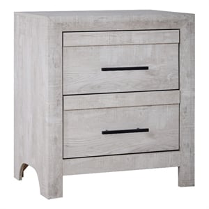 Benjara Bisca Nightstand- 2 Drawers- Black Handles- Light Gray Wood- 27 Inch