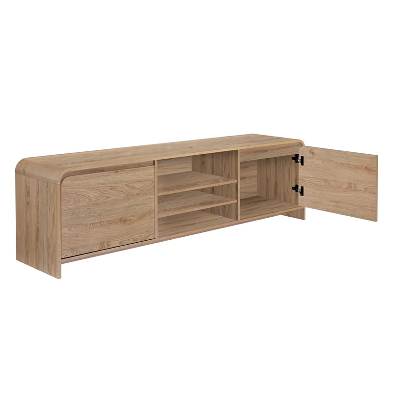 Benjara Maria TV Stand Media Cabinet- 2 Drawer and Shelves- Beige Wood 71 Inch