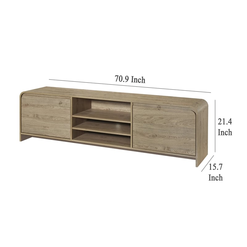 Benjara Maria TV Stand Media Cabinet- 2 Drawer and Shelves- Beige Wood 71 Inch