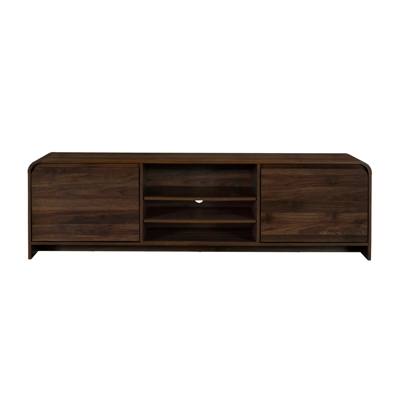 Benjara Maria TV Stand Media Cabinet- 2 Drawer and Shelves- Brown Wood 71 Inch
