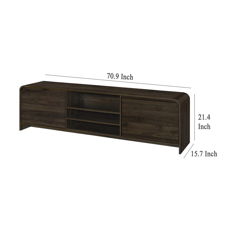 Benjara Maria TV Stand Media Cabinet- 2 Drawer and Shelves- Brown Wood 71 Inch