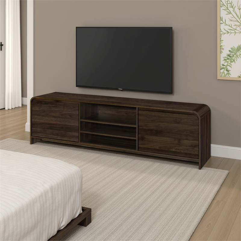 Benjara Maria TV Stand Media Cabinet- 2 Drawer and Shelves- Brown Wood 71 Inch