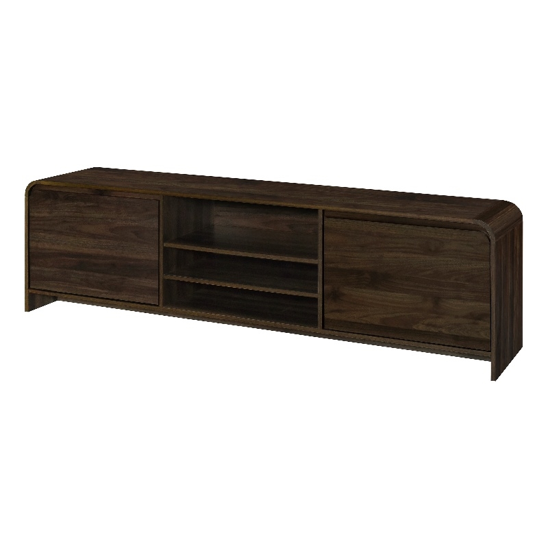 Benjara Maria TV Stand Media Cabinet- 2 Drawer and Shelves- Brown Wood 71 Inch